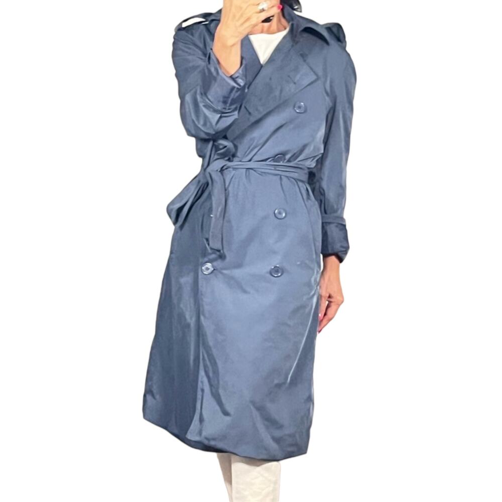 Norma Kamali Double Breasted Trench Coat in Cornflower Blue, Size Medium